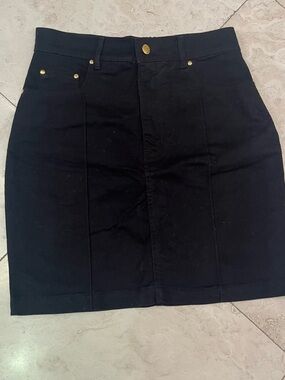 Black High-Rise Mini Skirt with Gold Hardware